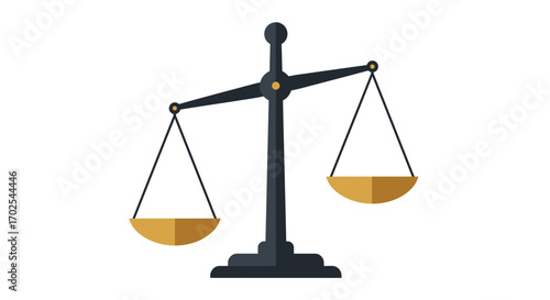 Scales of justice isolated on white background, symbolizing fairness, balance, and legal proceedings, with golden pans and a dark stand