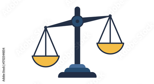 Scales of justice isolated on white background, symbolizing fairness, balance, and legal proceedings, with golden pans and a dark stand