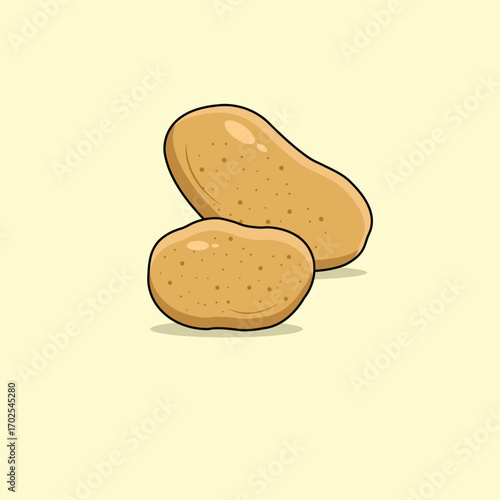 Two Fresh Potatoes Isolated On Light Yellow Background, Vector Illustration