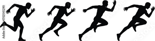 Silhouettes of Male Sprinters Running in Sequence Showing Motion and Speed Isolated on White Background for Sports and Fitness Concepts
