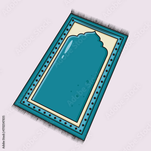 Islamic Prayer Mat Or Prayer Rug Isolated On Soft Pink Background, Vector Illustration