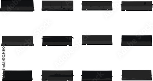 Collection of Various Full Black Silhouettes of Heavy Construction Equipment, Machines, Excavators, Loaders, Bulldozers, for Industrial and Engineering Projects