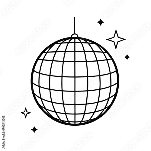 Shiny disco ball illustration with sparkling glitter highlights and vibrant colors