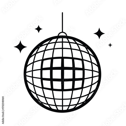 Stylized glowing disco ball with sparkling facets and vibrant colors