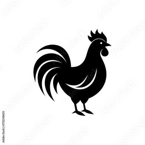 Minimalist black and white rooster or cockerel silhouette logo design vector