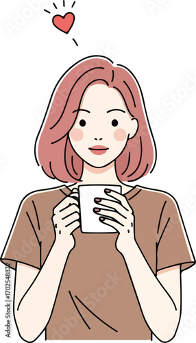 Woman holding a coffee cup with a heart above her head drink