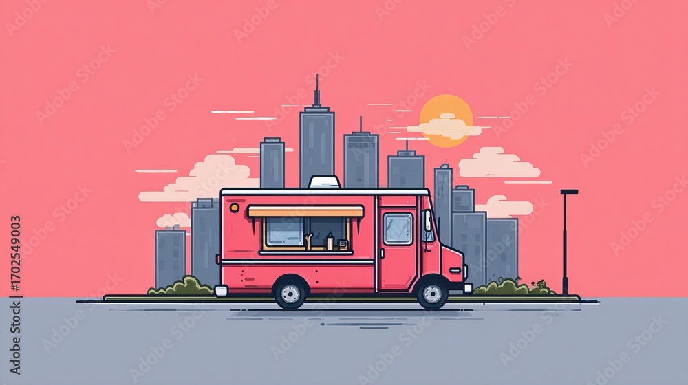 Fototapeta premium Modern coffee and food trucks in urban and minimal settings