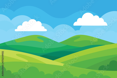 Rolling Green Hills with Blue Sky
