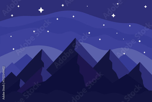Starry Night Sky over Mountain Ridge