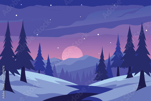 Snow Covered Forest at Dusk