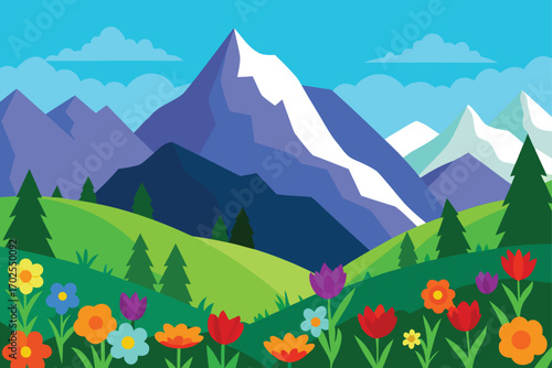 Mountain Meadow with Alpine Flowers