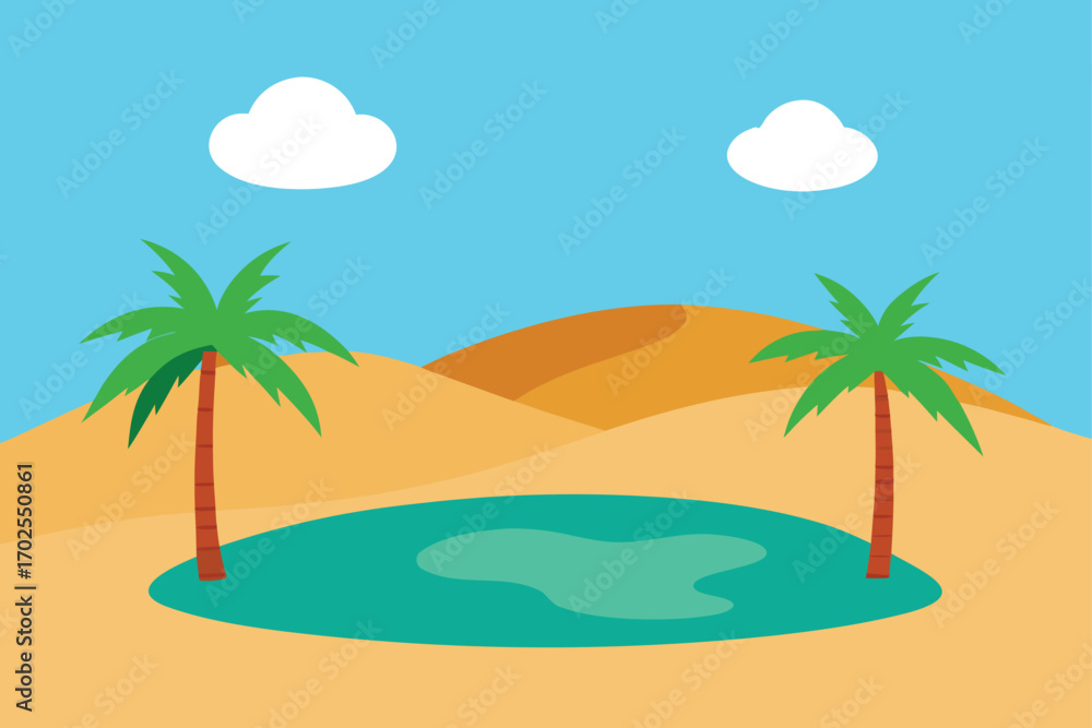 Fototapeta premium Desert Oasis with Palm Trees and Pond