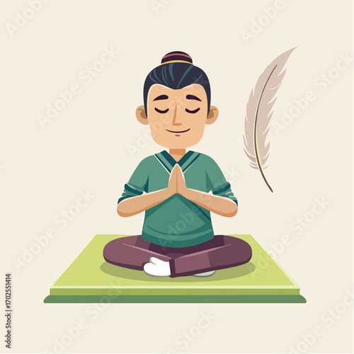 Person meditating with a feather