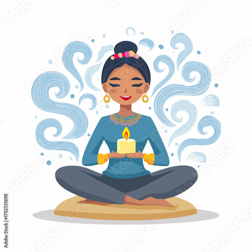 Meditating Woman with Candle