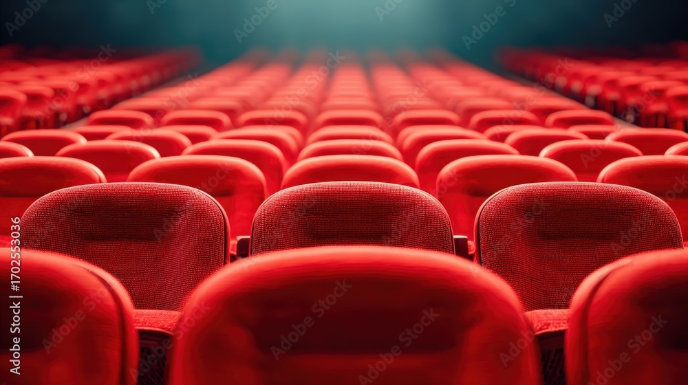 Obraz premium Rows of Empty Red Theater Seats Awaiting Audience Members for a Show or Performance