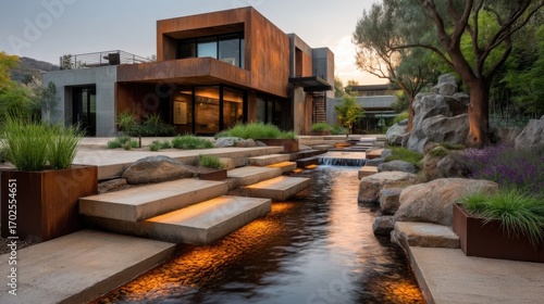 Wallpaper Mural Ultra-modern residential structure with clean lines and sharp angles, featuring concrete and steel elements, Torontodigital.ca