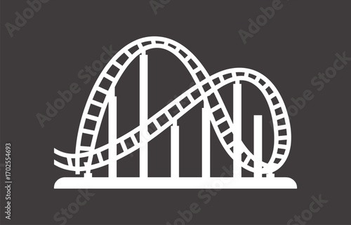 White silhouette roller coaster vector, amusement park ride, funfair attraction, entertainment icon, thrill ride, carnival illustration, theme park excitement, adventure graphic
