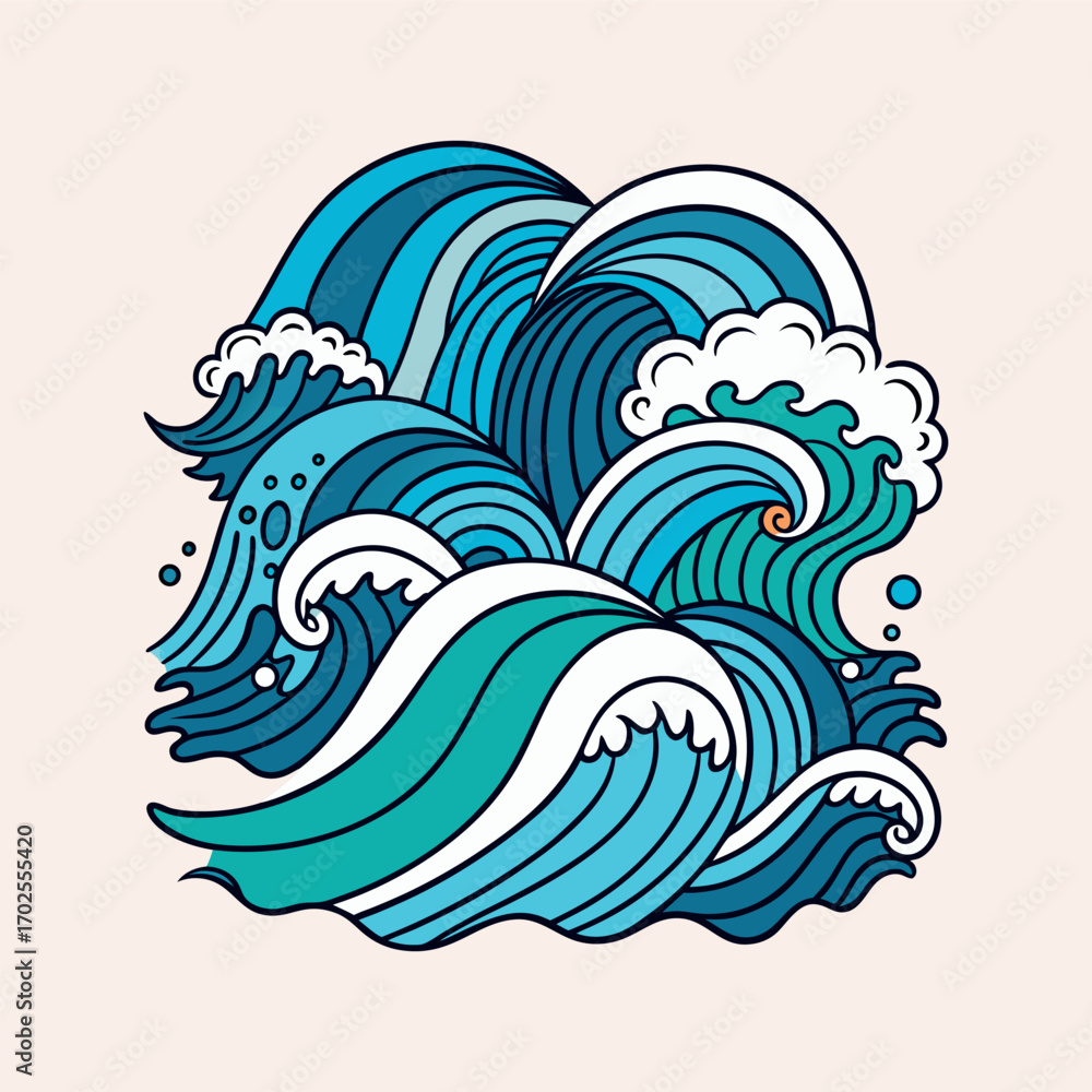 Naklejka premium A vector set of doodle ocean waves. Perfect for surf designs, posters, and beach-themed graphics.