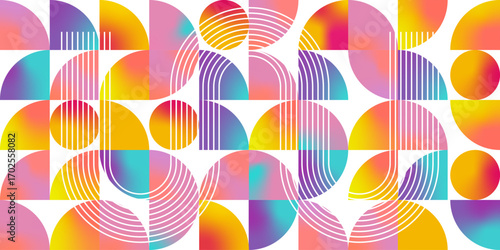 Background for a horizontal banner in a geometric minimalist style in trendy colors with gradients. 