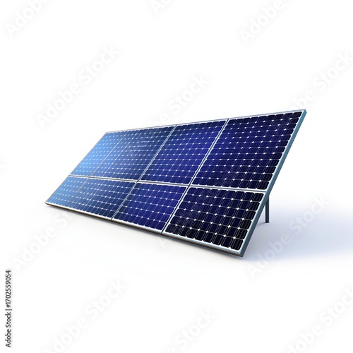 Renewable energy technology of a solar panel module with a blue panel color, isolated on a white background.