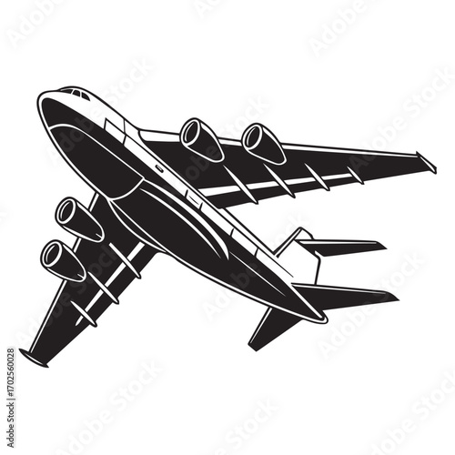 Vintage jet airplane, retro airliner, classic aircraft, aviation, travel, transport, vector illustration, isolated on white background