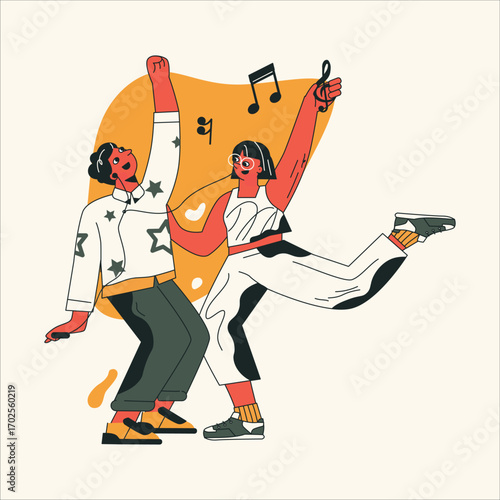 Two Energetic People Dancing to Great Music with Joy and Freedom