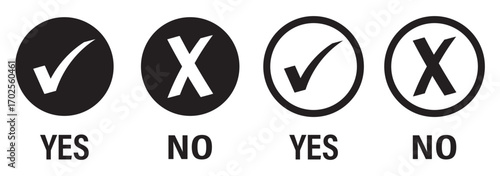 Set of red tick mark and cross mark isolated with white background, check and red cross mark icon set. checkmark and x mark icon use for apps and website. checkmark, icon, vector.