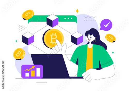 Woman managing digital assets on a blockchain