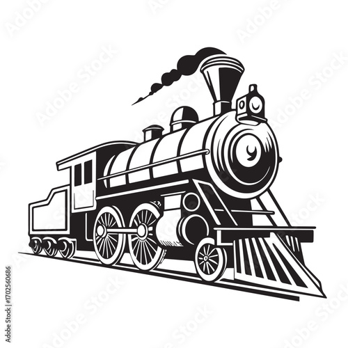 Vintage steam locomotive train isolated on white background
