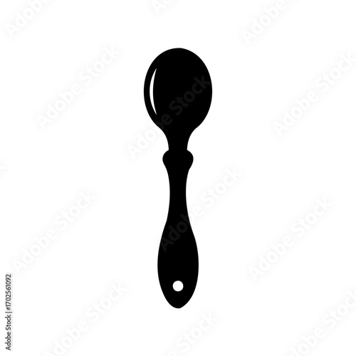 Elegant black spoon silhouette on a white background depicting silverware or tableware