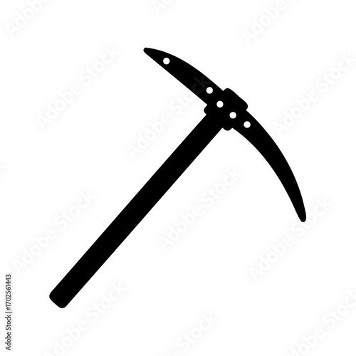 Stylized Black Silhouette of a Pickaxe Tool on a White Background
