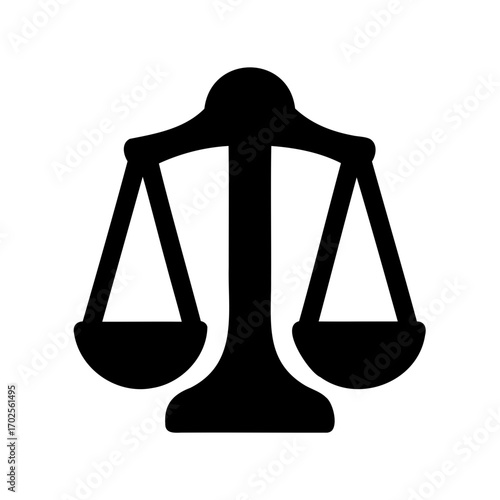 Black silhouette of a justice scale balancing on a white background