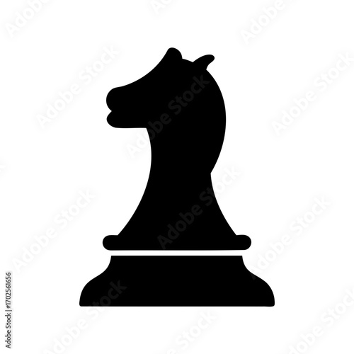 Black chess knight piece silhouette against a white background, simple design