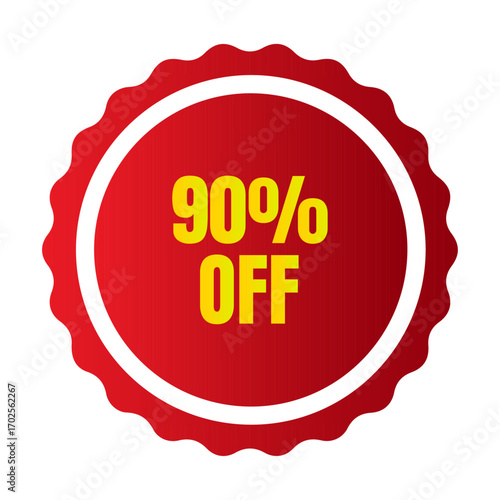 90% Off, Red, Sale, Promotion, Discount, Marketing, Business Offer, Special Offer for Concept.
