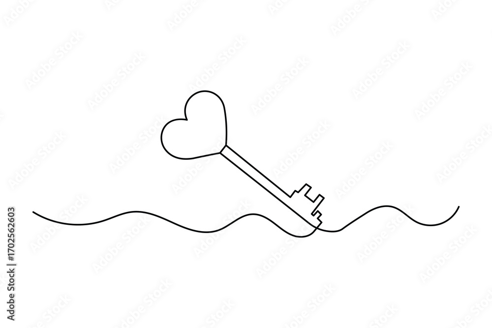 Obraz premium Key continuous one line drawing in minimalist style isolated outline illustration