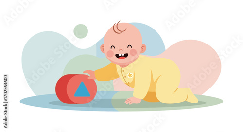 Joyful Baby Playing With a Geometric Toy Demonstrates Early Childhood Development