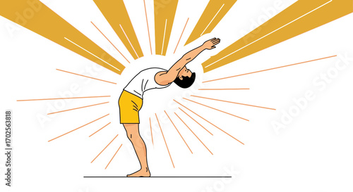 Man Performing Yoga Pose In Front Of The Sun Illustration Showing Strength And Flexibility