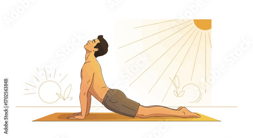 Man Performing Yoga Pose Under Sunshine Illustration Representing Wellness and Exercise