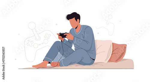 Man Playing Video Games Relaxing Leisure Time Entertainment Bedroom Gaming Joystick Fun