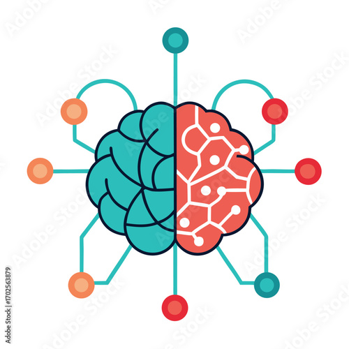Minimalist ai neural network brain vector illustration scalable icon for technology concepts vector