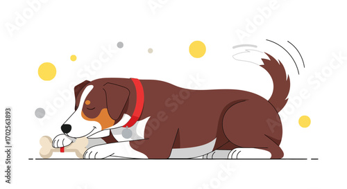 Joyful Canine, Enjoying A Bone,Tail Wagging, Expressing Complete Contentment And Happiness