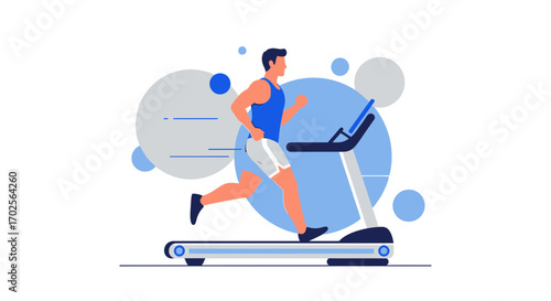 Man Running On A Treadmill, Minimalistic Vector Illustration of Fitness and Exercise