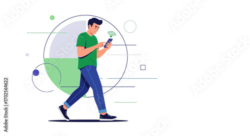 Man Using Smartphone While Walking Conceptual Illustration for Modern Communication