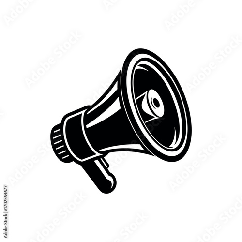 Black and white illustration of a megaphone for communication and announcement silhouette vector