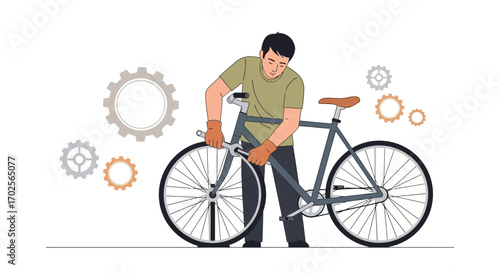 Mechanical Bicycle Repair Illustration Showcasing An Individual Working On Bike Maintenance