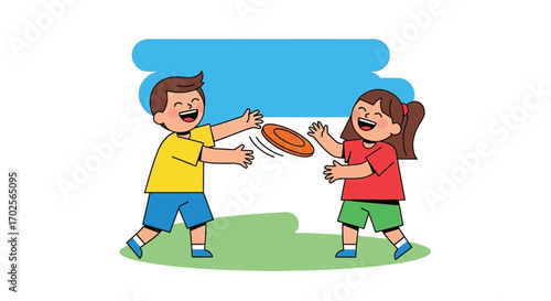 Joyful Children Playing With a Disc Outdoors in a Sunny Afternoon Fun Time