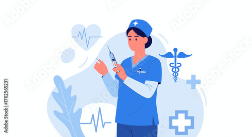 Medical Professional Administering Injection Against Abstract Healthcare Background Illustration