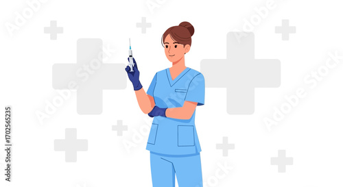 Medical Professional Administering Injection With Cross Symbols In The Background
