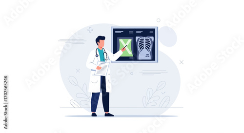 Medical Professional Analyzing Patient X-ray Findings In Hospital Environment For Diagnosis