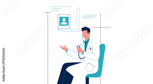 Medical Professional Checks Patient Information With Minimalist Illustration Vector